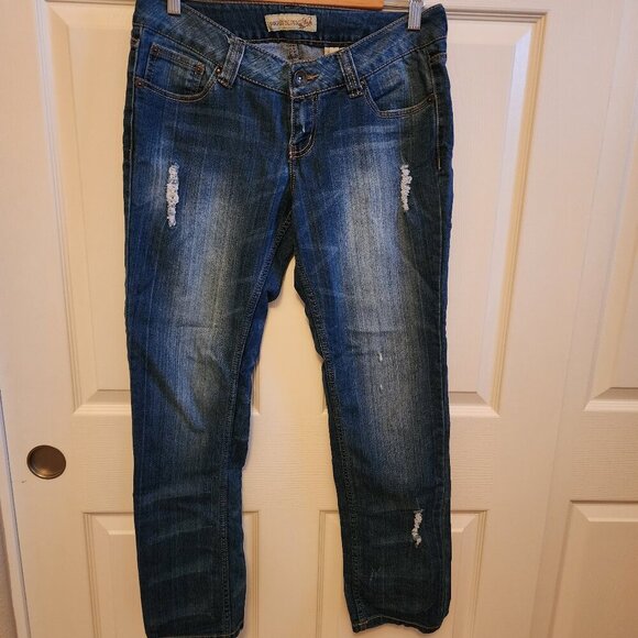 Paris Blues Skinny Destructed Blue Jeans Size 11 - Picture 1 of 6